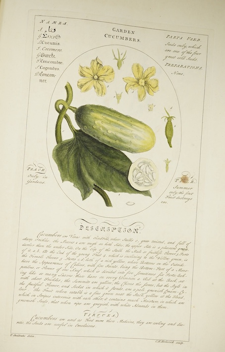 Botany - Sheldrake, Timothy - Botanicum Medicinale; an Herbal of Medicinal Plants on the College of Physicians List, folio, half calf, lacking title and folding table, with 95 [of 118 originally], leaves of hand-coloured